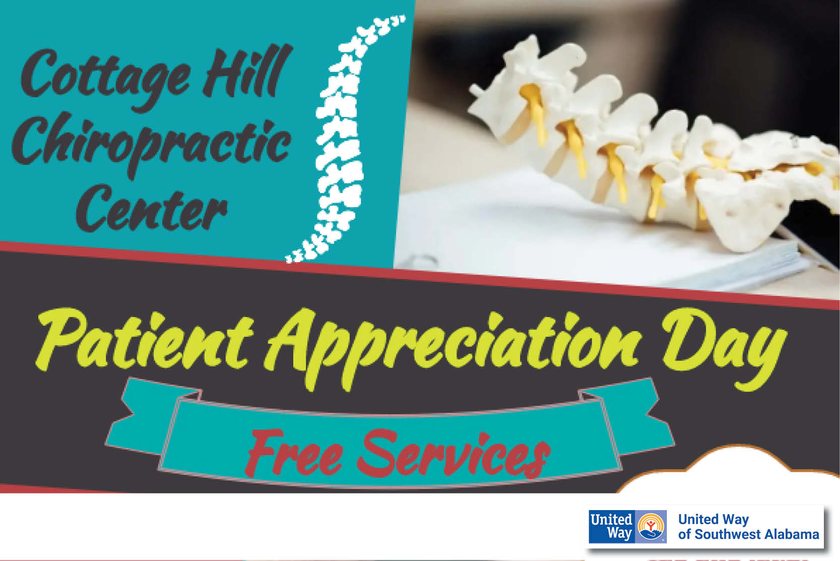 Cottage Hill Chiropractic Patient Appreciation Days. Free Services and a benefit for the United Way of Southwest Alabama.